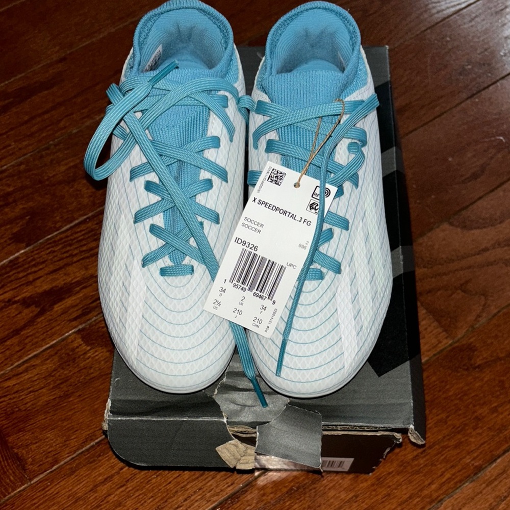 Adidas Kids Speedportal FG Soccer Shoes - White and Blue